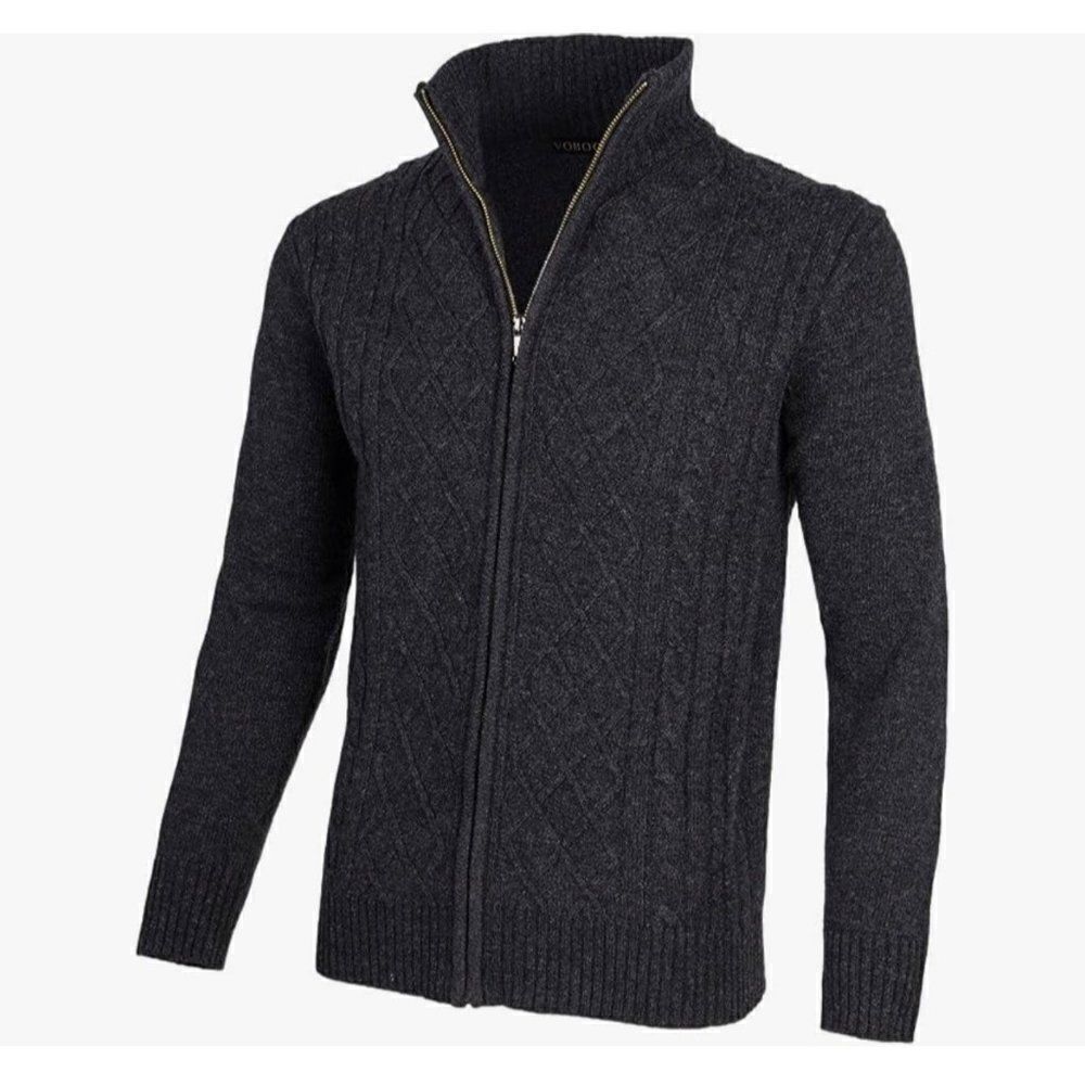 Voboom NWT Gray Full Zip Cable Knit Wool Blend Sweater Size L
